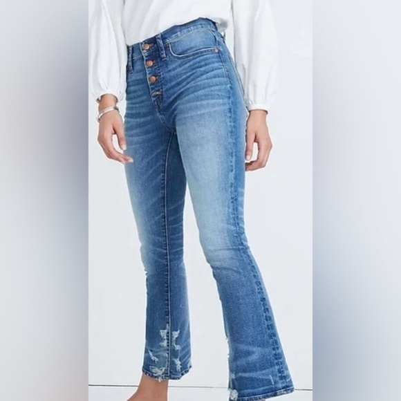 Madewell Womens Cali Demi-Boot Jeans in Bess Wash Button Front Edition 27 - Picture 4 of 14